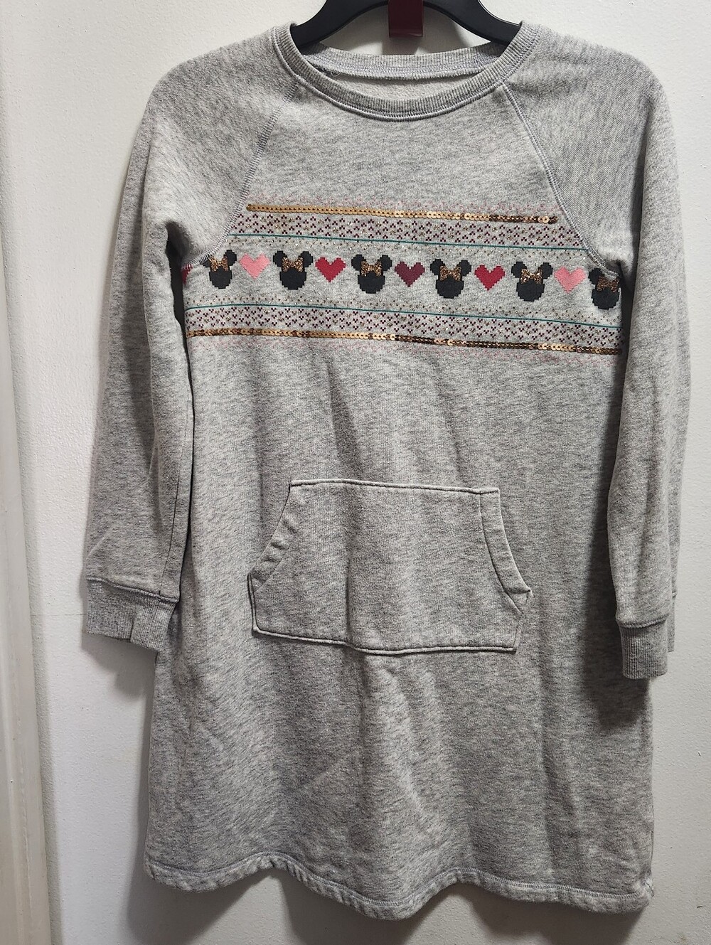 Girls Gray Long Sleeve Minnie Mouse Heart Sweatshirt Dress Sz 8